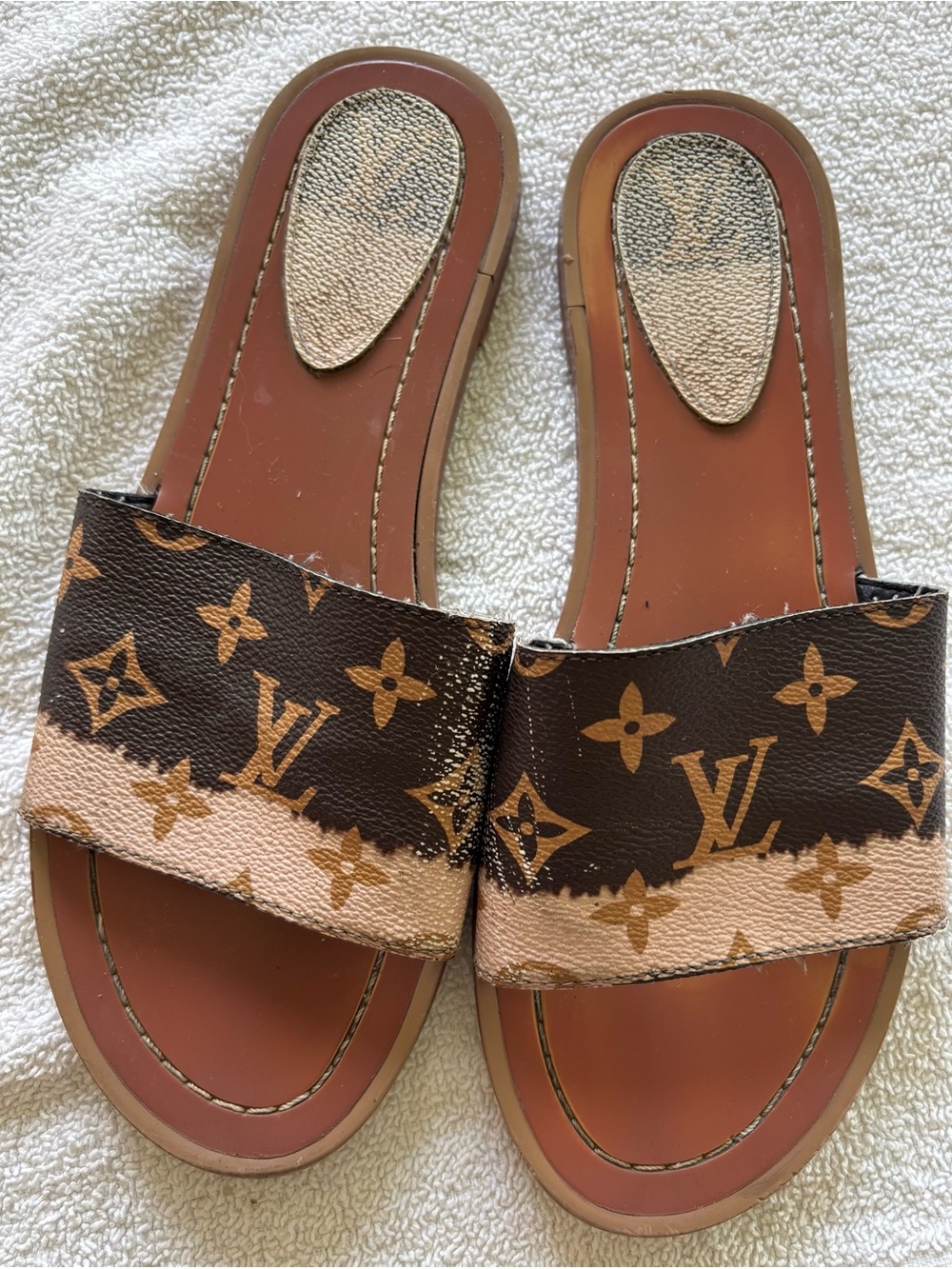 Louis Vuitton Brown & Tan Monogram Slide Sandals